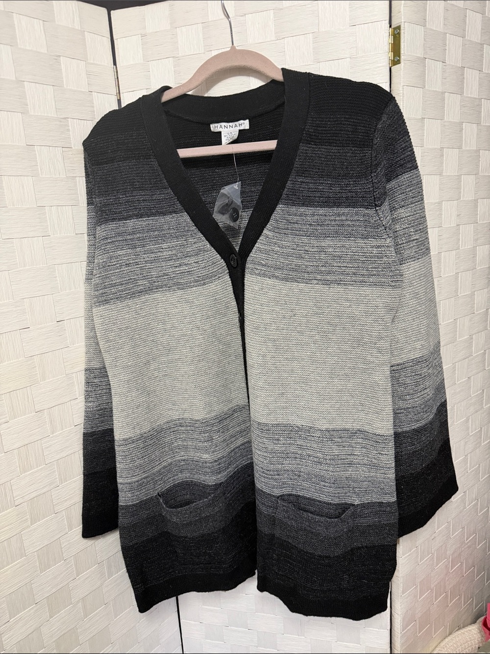 Hannah Ombre Gray Striped V-Neck Cardigan